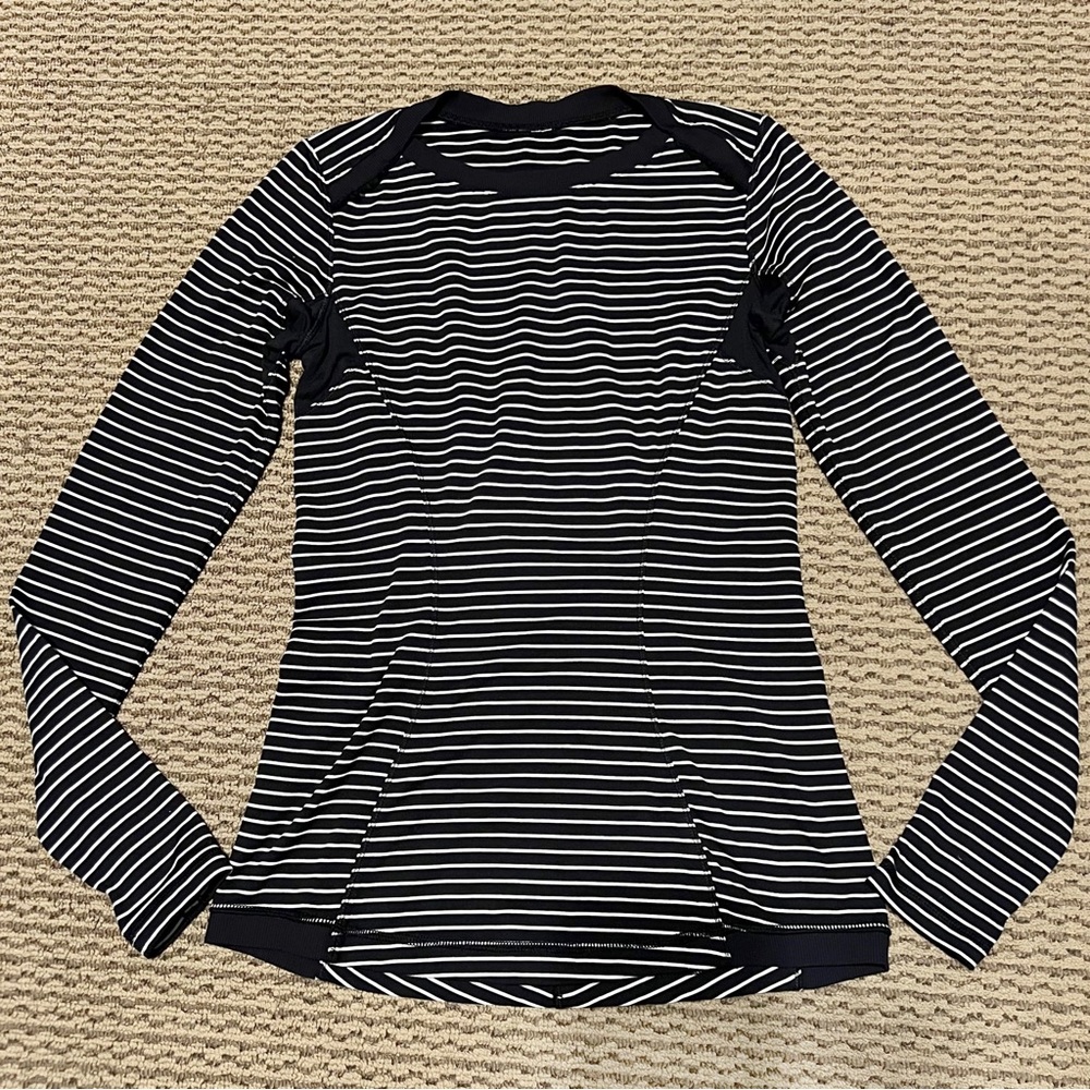 Lululemon Base Runner Long Sleeve Parallel Stripe Black White / Black